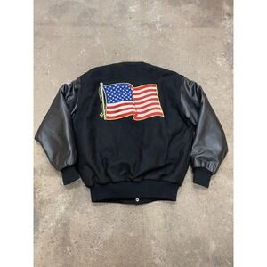 VTG Interstate Leather Originals Jacket Mens Sz M Varsity American Flag Made USA